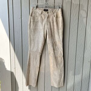 Vintage Guess Genuine Suede Leather Pants Size 6 Beige Straight Leg